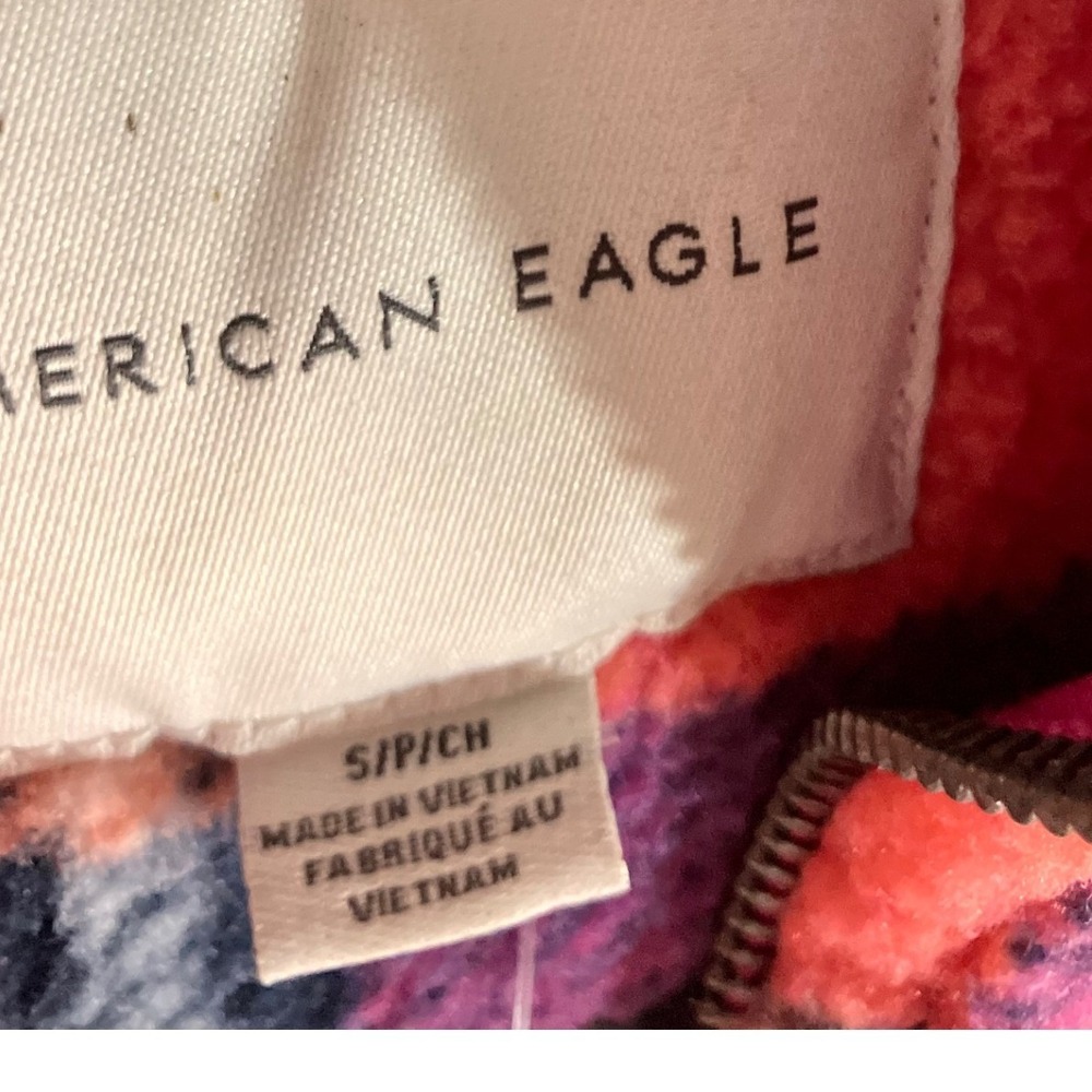 NEW American Eagle Plaid Fleece Cropped Pullover Sweatshirt S Pink Orange NWT - Picture 7 of 8